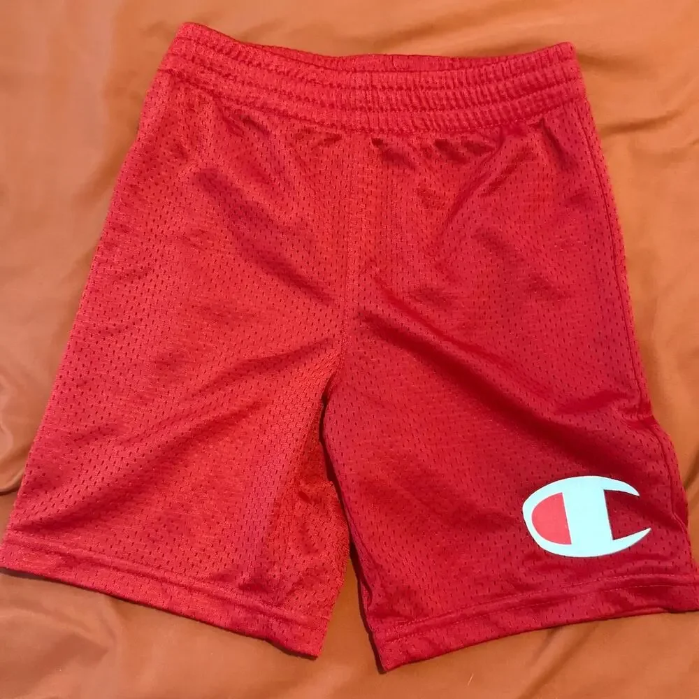 Champion Boys 2-Piece Outfit Set Size 7 Navy Logo Tee & Red Mesh Shorts EUC